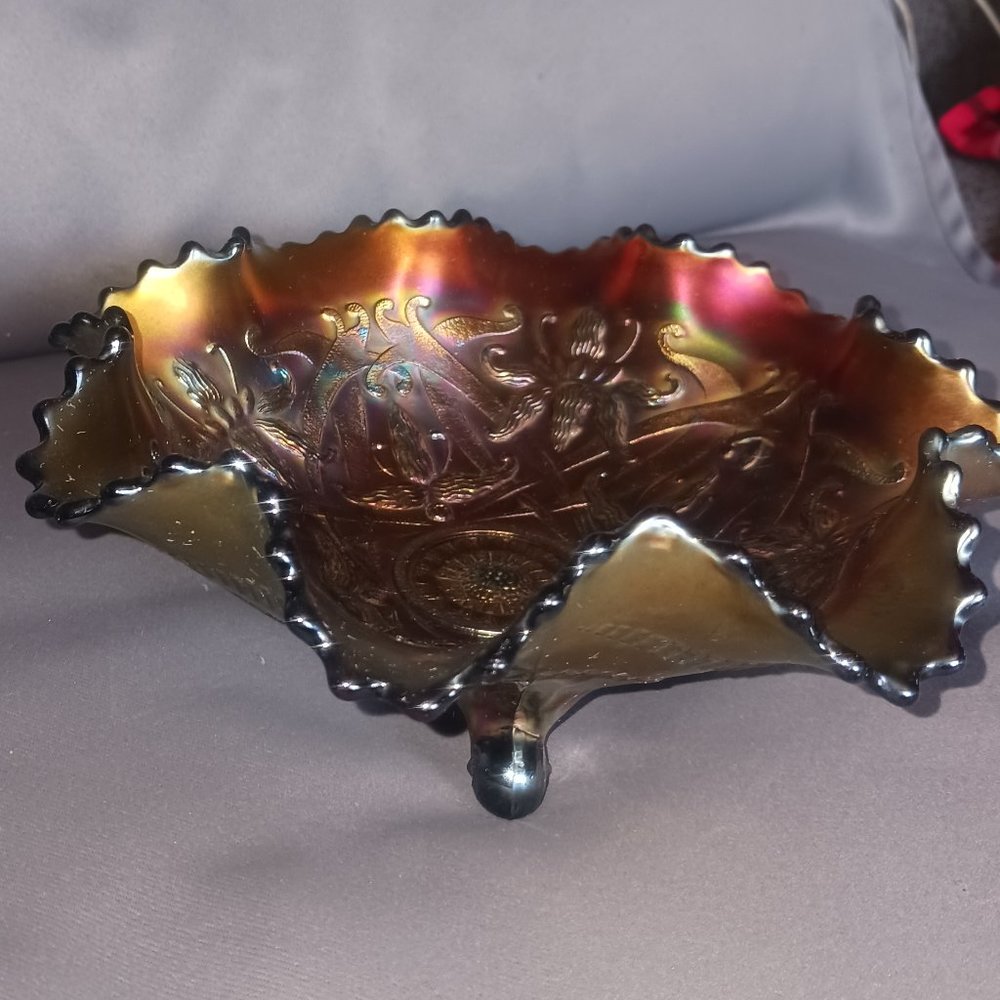 Vintage Northwood Carnival Glass 3 Footed Ruffle Edge Bowl - Picture 10 of 10